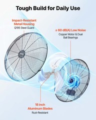 VEVOR 18 in Wall Mount Fan 2 Pack 3 Speed Long Airflow Industry Garage Workshop