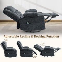 Korser Chenille 360° Swivel Rocker Recliner for Adults with Massage & Heating