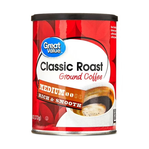 Great Value Classic Roast Ground Naturally Caffeinated Coffee, 9.6 oz Canister.,