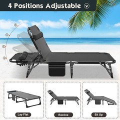 Begonia.K Adults Reclining Folding Chaise Adjustable 4-Gears Sleeping Cots Bed