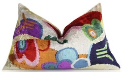 Abstract Velvet Pillow 16×24 – Multicolor Ikat, Handcrafted Luxury