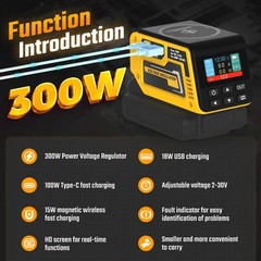 2-in-1 Power Station for Dewalt 20V Battery 300W DC Regulator 220W AC Inverter