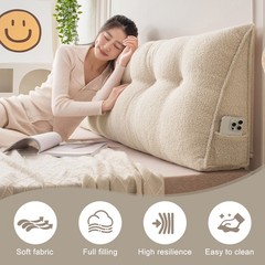 Twin/Queen/King Teddy Fleece Wedge Headboard Pillow w/ High Resilience Filling