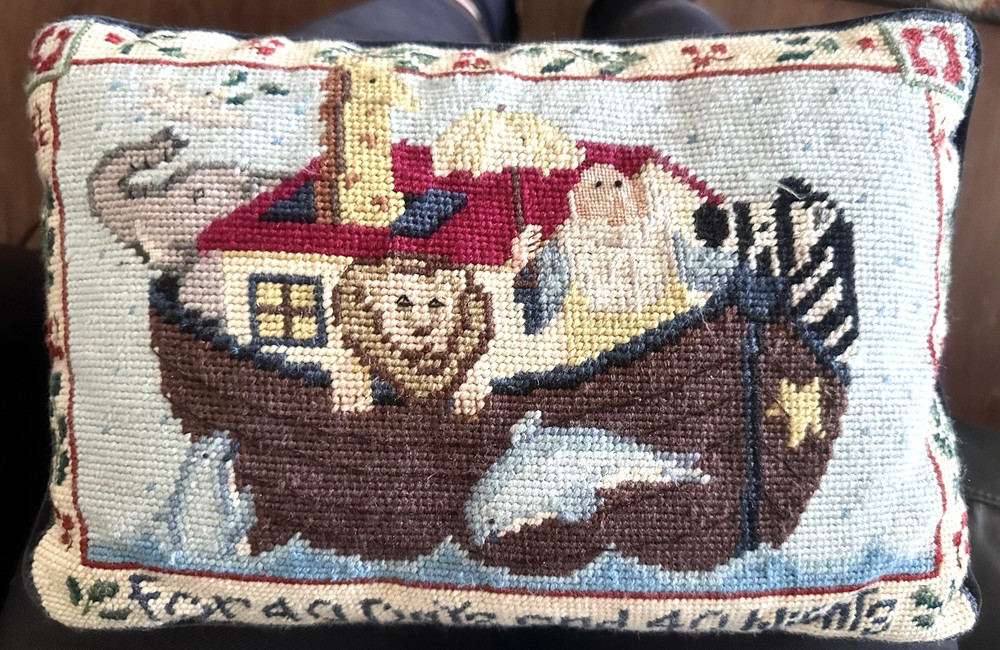 Noah’s Ark Needlepoint Pillow 9″ x 14″ 40 days & 40 Nights Throw Nursery Bible
