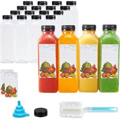 JumblWare 16 fl oz. Clear Plastic Juice Bottles with Caps – 20 Pieces