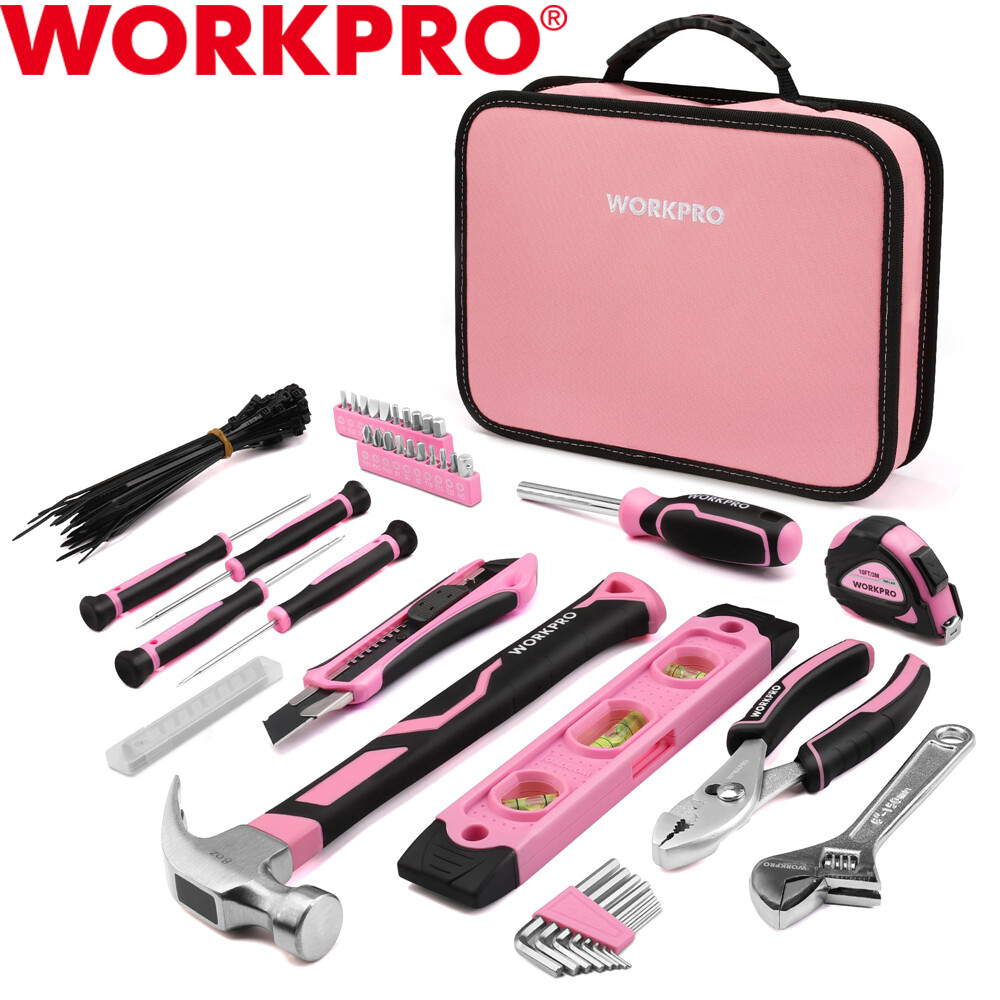 WORKPRO 100PIECE Pink Hand Tool Set w/Carrying Pouch Household Tool Kit for Home