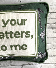 Needlepoint Decorative Throw Pillow Rectangular Green Ivory Zebra JUST NOT TO ME