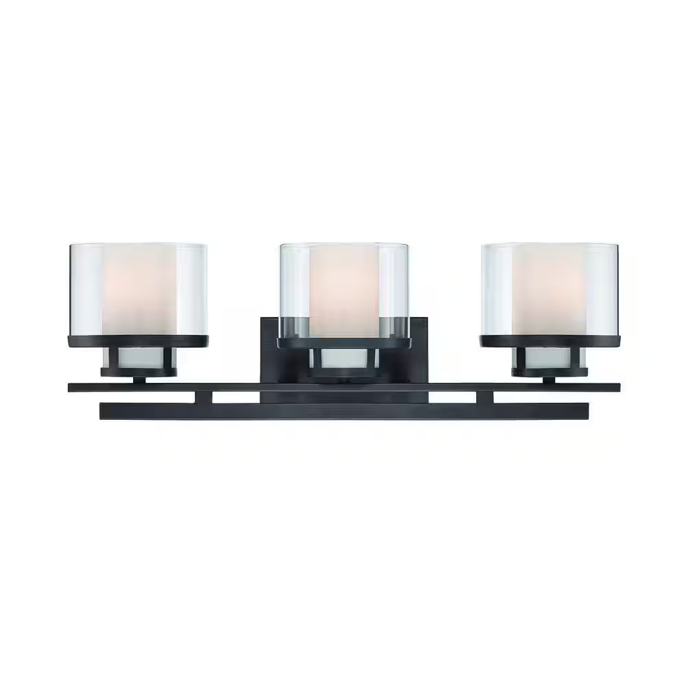 Fusion 24.25 in. 3-Light Biscayne Bronze Mid-century Vanity Light with Clear and