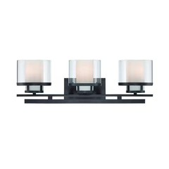 Fusion 24.25 in. 3-Light Biscayne Bronze Mid-century Vanity Light with Clear and