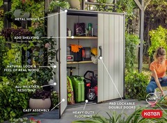 Premier Tall 4.6×5.6 ft Resin Outdoor Storage Shed, Backyard Garden Shed with…