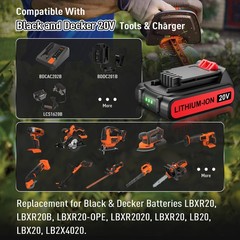 2Pack 20V Lithium-ion 2AH Battery for BLACK+DECKER 20 Volt LBXR20 LBX20 LB20 USA
