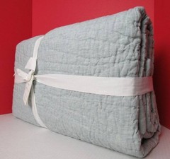 Pottery Barn Belgian Flax Linen Handcrafted Quilt King/Cal.King Mineral Blue NWT