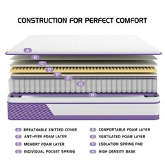12 Inch King Mattress Gel Memory Foam Pocket Spring Medium Firm Bed in a Box