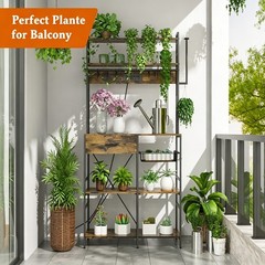 Large Brown Shelf Unit with Power Outlet, Freestanding Storage Organizer