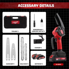 Mini Chainsaw 4/6 Inch Portable Electric Chainsaw Cordless with 2 Chainsaw