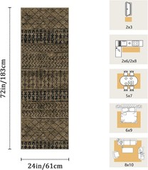 2×6 Machine Washable Runner Rug, Kitchen Hallway Area Rug Brown Black Vintage