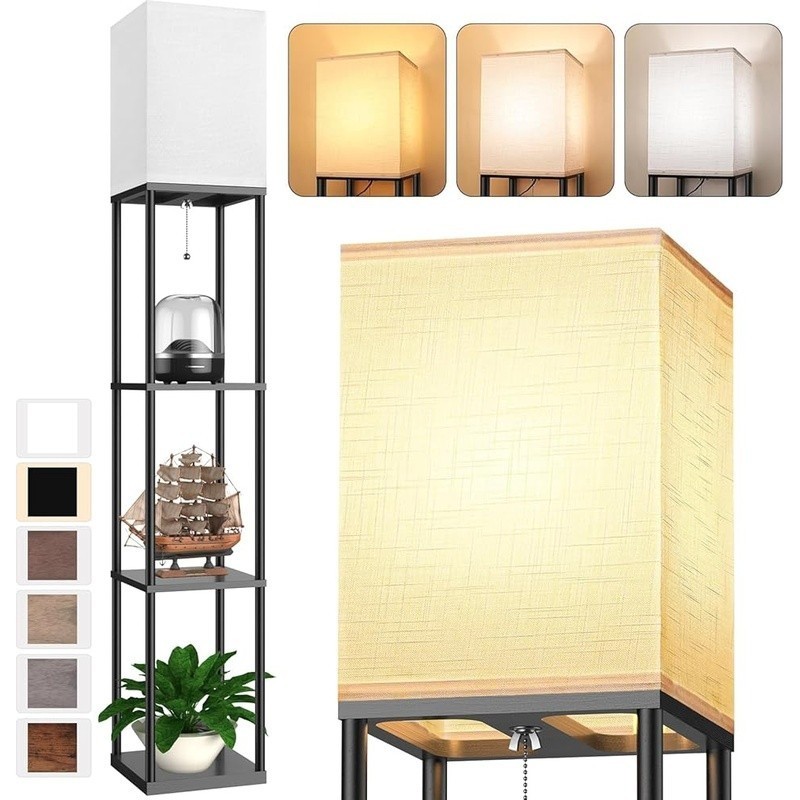 Tall Floor Lamp W/ Shelves LED Bulb 3 Color Temperatures Easy Assembly New