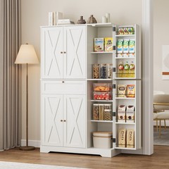 68″ Kitchen Pantry Cabinet, 6-Door Storage Hutch with Drawer & Shelves, White