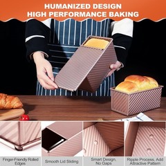 2 Pack Pullman Loaf Pan with Lid, 1 lb/0.5 lb Dough Capacity, Premium Non-Stick