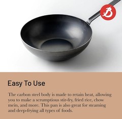 de Buyer – Blue Carbon Steel Wok Pan 2mm Thick 12.5” Diameter, – Made in France