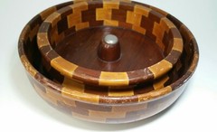 Set of 2 Vtg California Redwood Nut Bowls Std Specialty Co 10.5″ Round