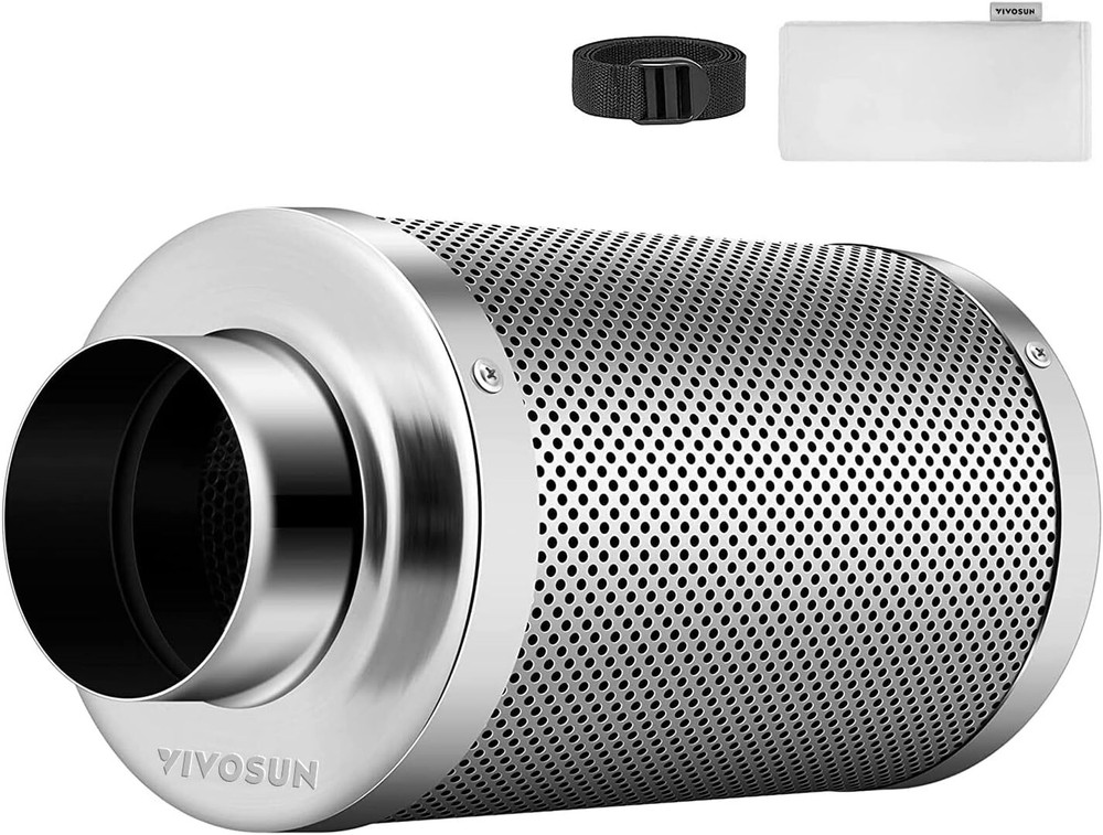 Vivosun 4/6/8″ Air Carbon Filter 38mm Charcoal Bed w/ Pre-Filter for Inline Fan