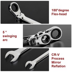 12Pc 8-19mm Metric Flexible Head Ratcheting Wrench Combination Spanner Tool Set