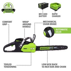 Greenworks Pro 80V 18 inch Cordless Chainsaw CSB401 w/ 2Ah Battery and Charger