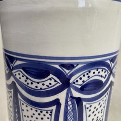 Le Souk UTENSIL WINE BOTTLE HOLDER Ceramique Stoneware White Blue 8” Tunisia