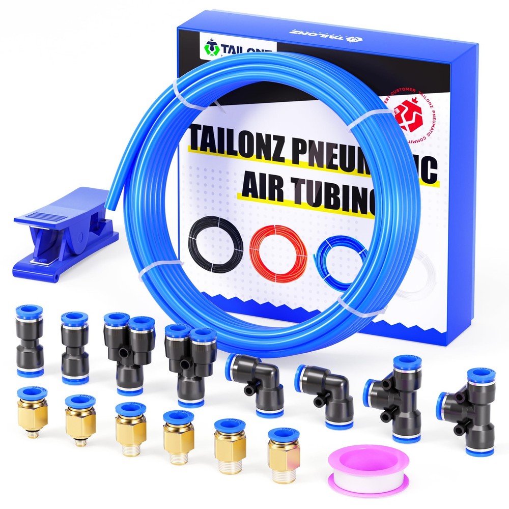 TAILONZ PNEUMATIC Blue 6mm OD 4mm ID Polyurethane PU Air Hose Pipe Tube Kit 1…
