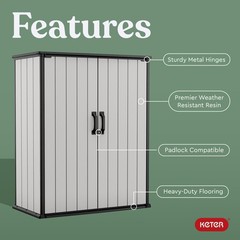 Premier Tall 4.6×5.6 ft Resin Outdoor Storage Shed, Backyard Garden Shed with…