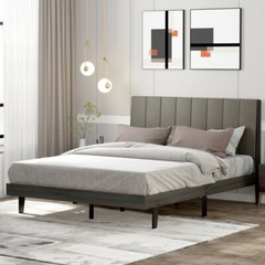 Queen Size Bed Frame Tufted Upholstered Headboard Bedroom W/ Solid Wooden Slat
