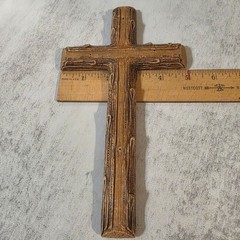 Vintage SyrocoWood Rugged Log Cross • 9.25″ Rustic Wall Decor • Made in USA 1950