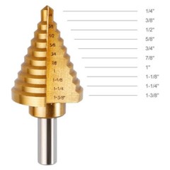 Step Drill Bit 1/4″-1-3/8″ Straight Flute HSS Titanium Metal Hole Drilling B224