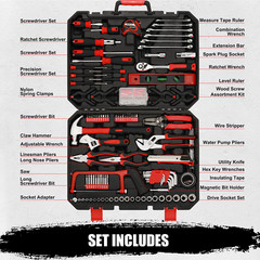 205 Pieces Home Repair Tool Kit, General Household Tool Set with Plastic Toolbox