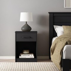 Ardent Nightstand W/ 1 Drawer Easy Assembly Sleek Black Finish Modern Design New