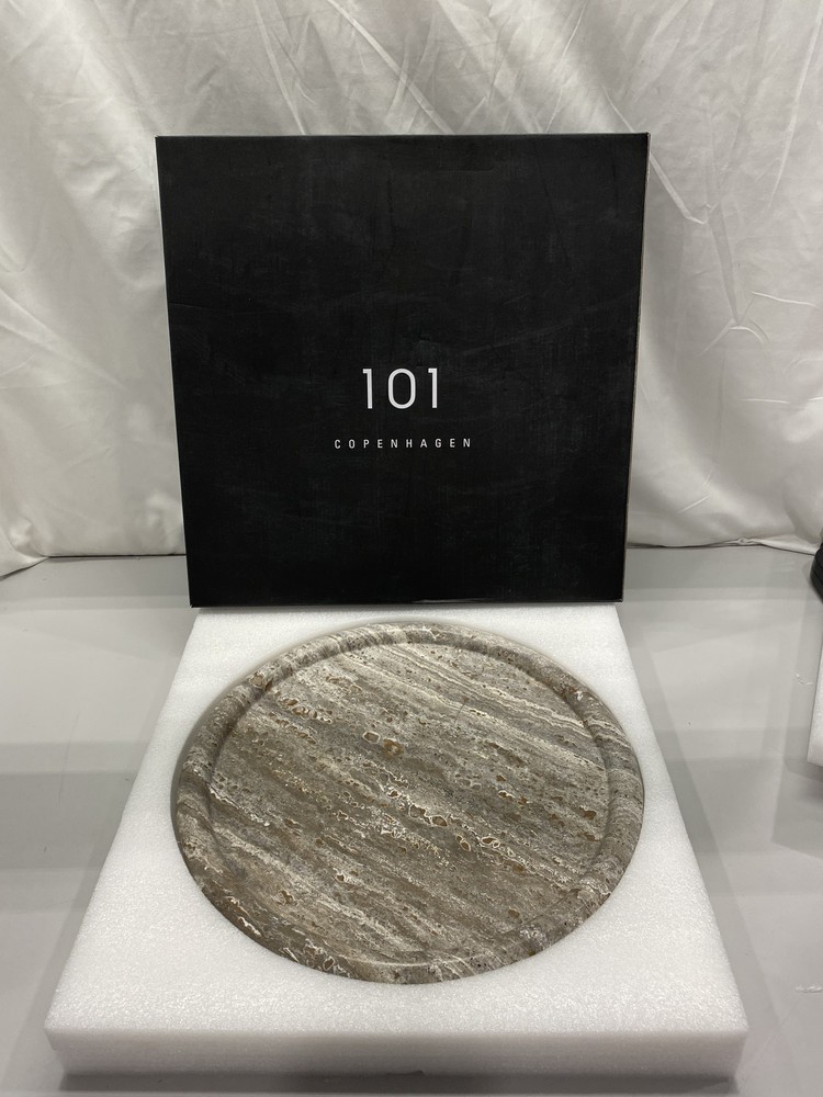 101 Copenhagen Stoneware Enkei Large Travertine Tray 15.5 x 18.5in Silver