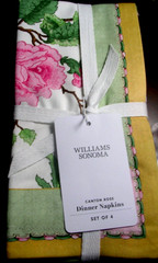 WILLIAMS SONOMA CANTON ROSE NAPKINS SET OF FOUR COTTON TWILL 20″ SQ NEW WITH TAG