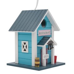 Radiant Treasures Wooden Restaurant Handmade Birdhouse in Blue