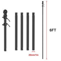 Flag Pole Kit 6Ft Flag Pole House Porch Black Holder Wall Mounting Bracket New