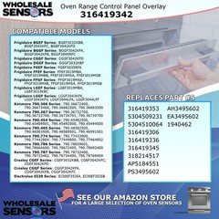316419342 Overlay for Frigidaire, 12-month warranty