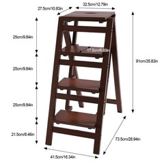 Wood Folding 4 Step Stool Ladder Adults Wood grain color Step Ladder 220lbs Load