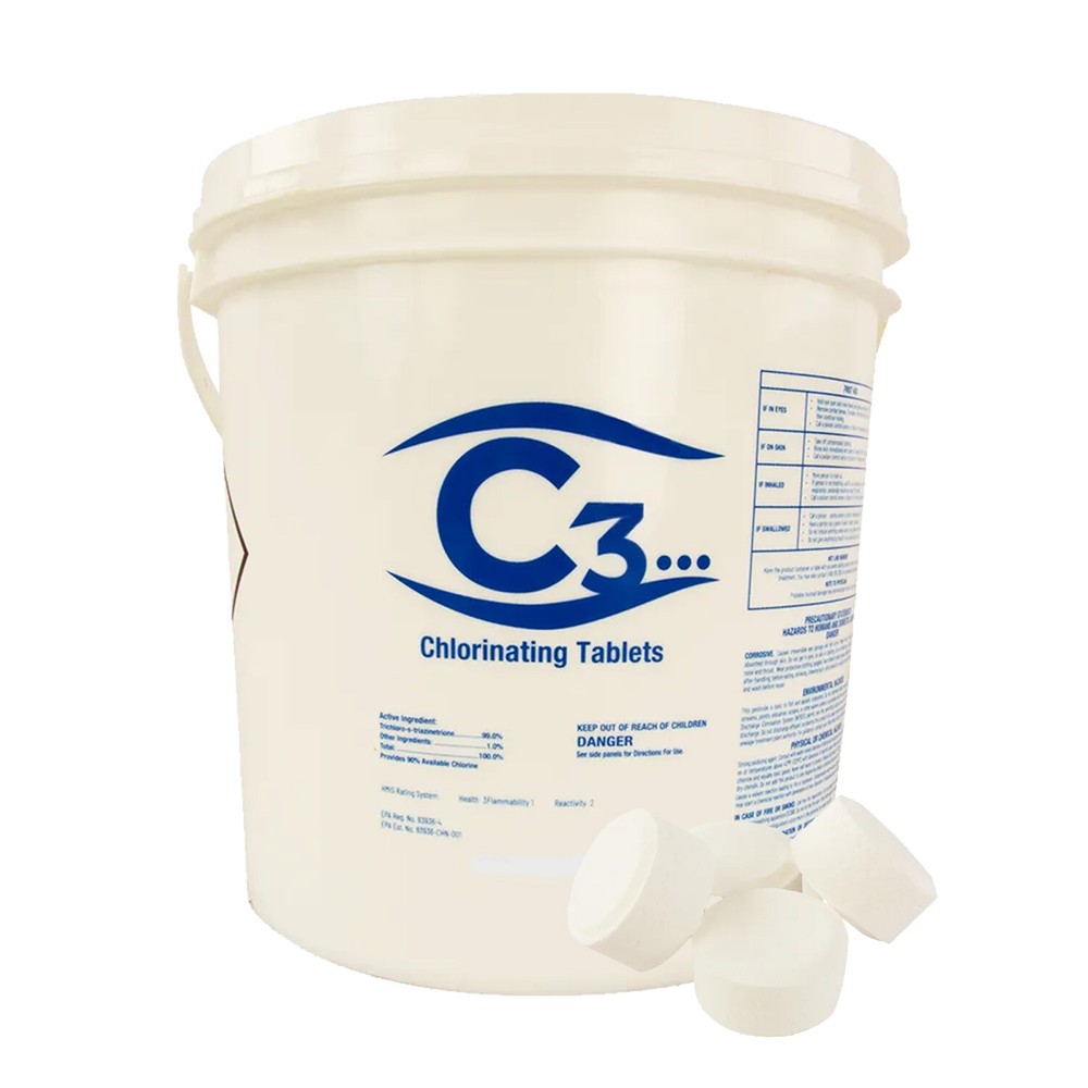 C3 Stabilized 3″ Trichloro Chlorine Swimming Pool Tablets (Choose Size)