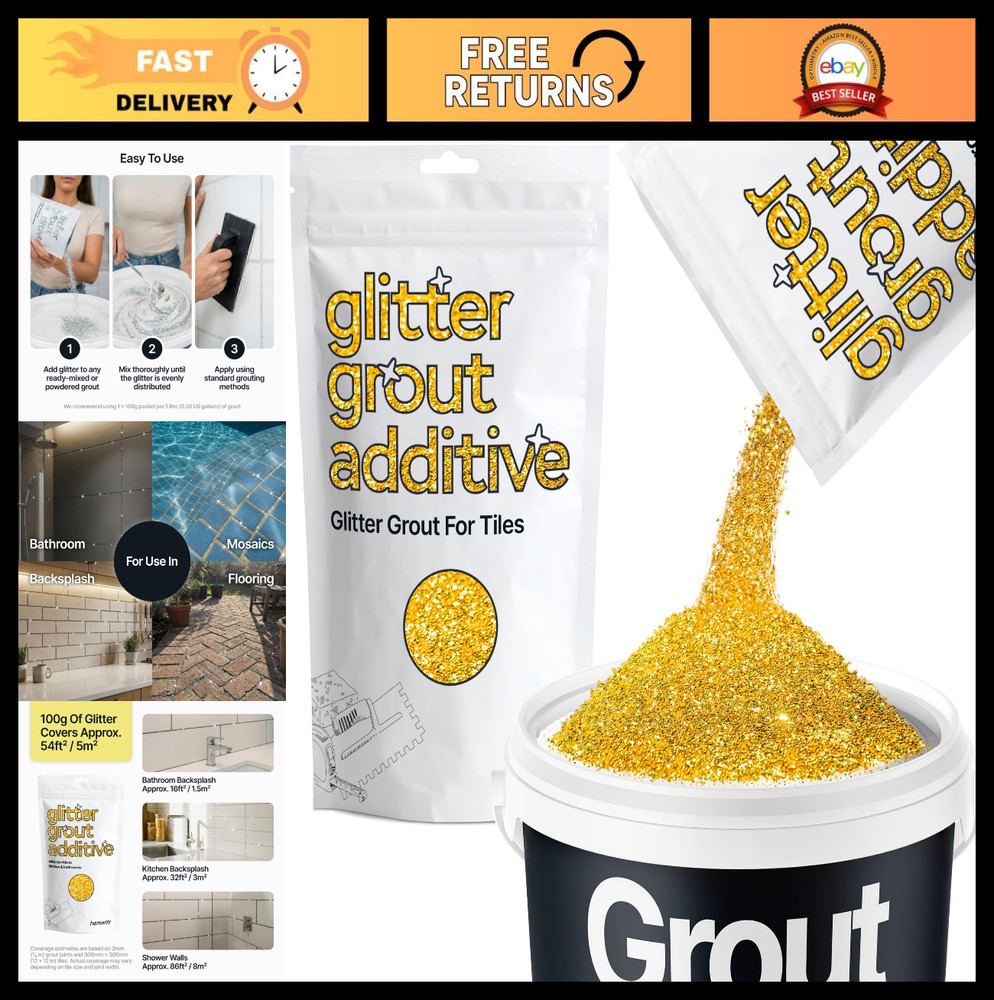 Gold Glitter Grout Additive 100g – Metallic Flakes for Sparkling Kitchen & Bathr