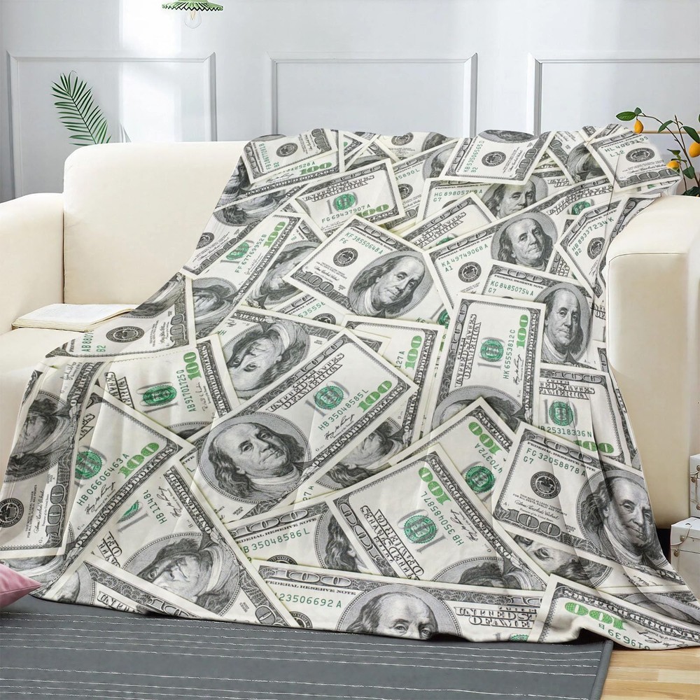 Money Throw Blanket 100 Dollar Bill Cozy Decor Nap Cash Sofa Couch 40×50 Inch