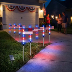 8Pcs Solar American LED Flag Stake Lights Set for 4th of July Garden Yard Decor