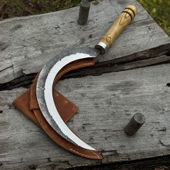Forged Gardening Sickle 7.48” Blade Carbon Steel with Leather Sheath Belt Loop