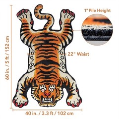 Tibetan Tiger Area Rug, 5×3.3 ft, Tufted High Pile, Machine Washable