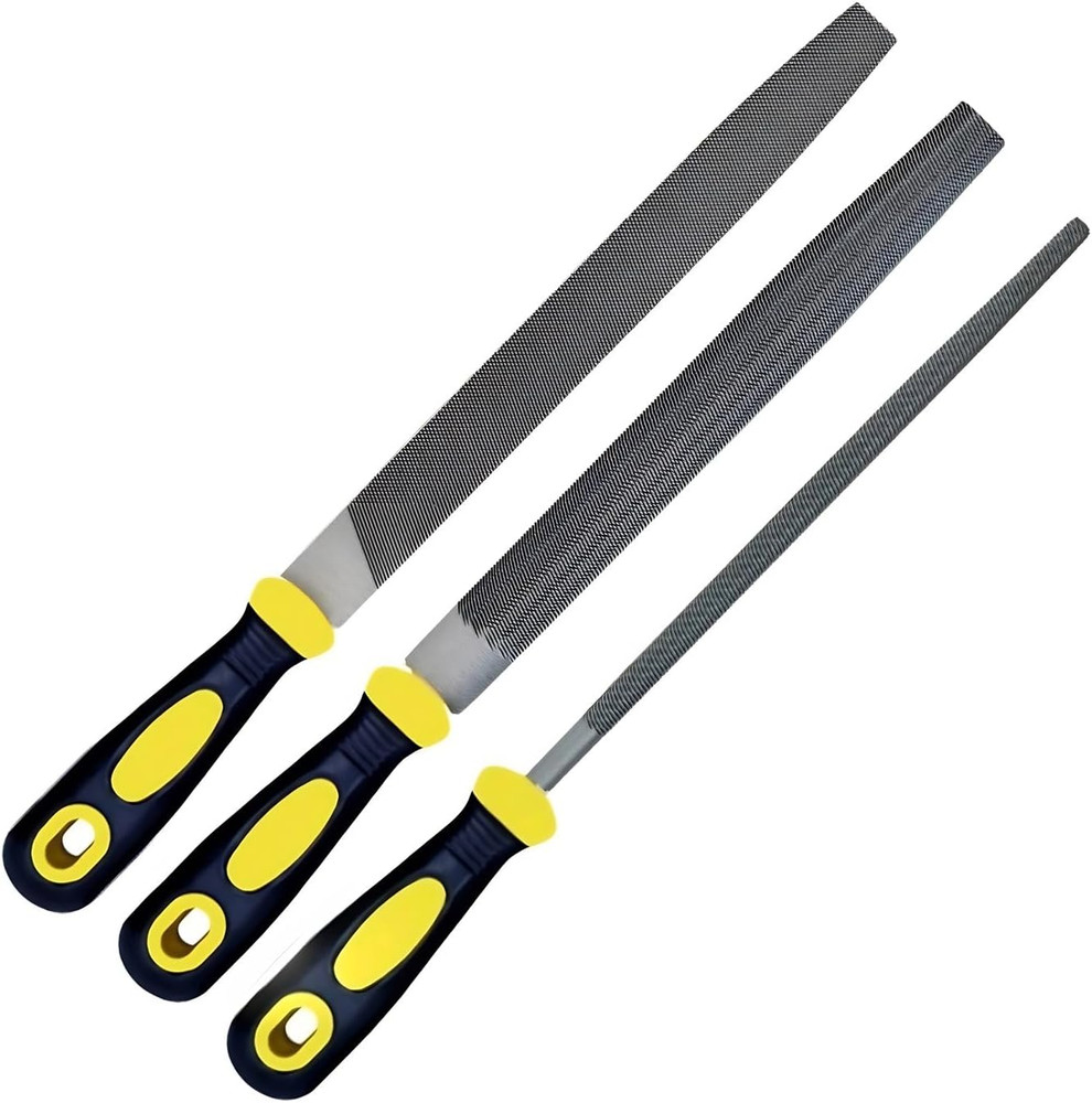 3 Pcs Metal File Set, 8-Inch,Professional High Carbon Steel File, Includes Flat/