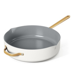 Beautiful 5.5 Quart Ceramic Non-Stick Sauté Pan with Strainer Lid, White Icing